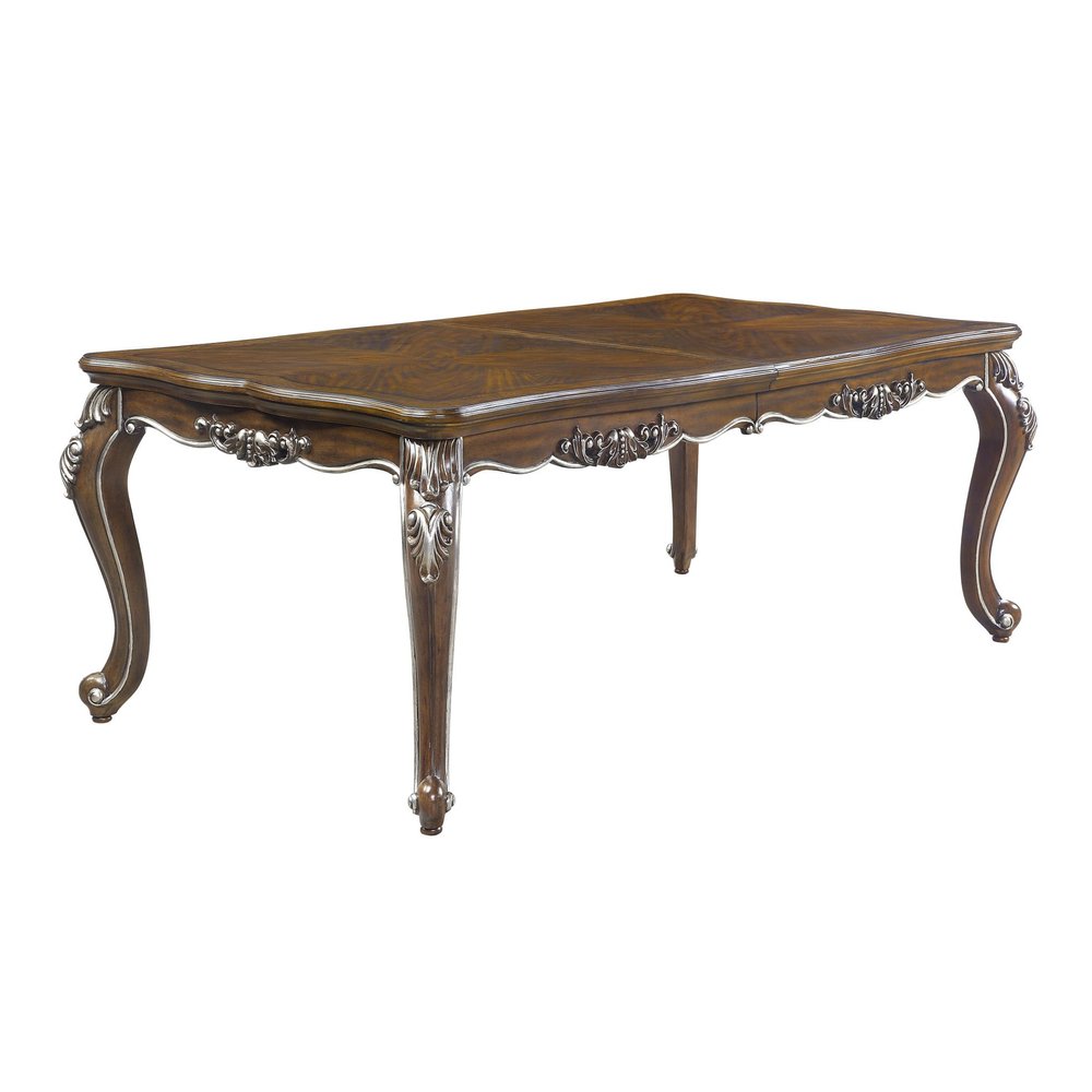 80" Oak And Silver Wood Removable Leaf Extendable Dining Table