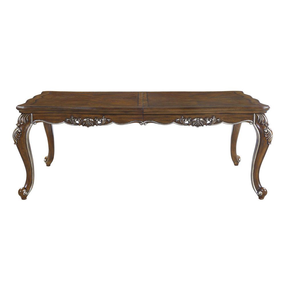 80" Oak And Silver Wood Removable Leaf Extendable Dining Table