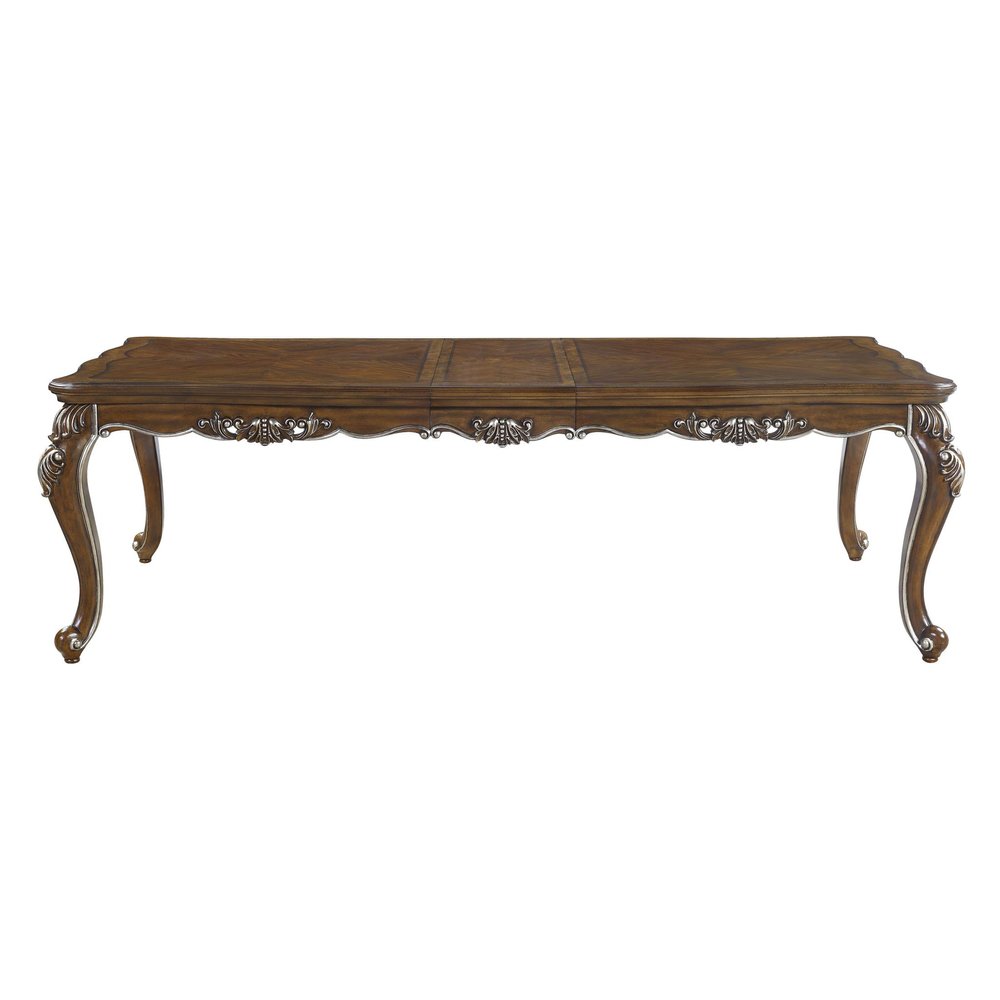 80" Oak And Silver Wood Removable Leaf Extendable Dining Table