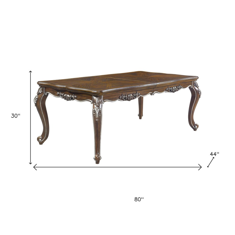 80" Oak And Silver Wood Removable Leaf Extendable Dining Table