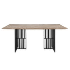 72" Oak And Black Wood And Iron Double Pedestal Base Dining Table