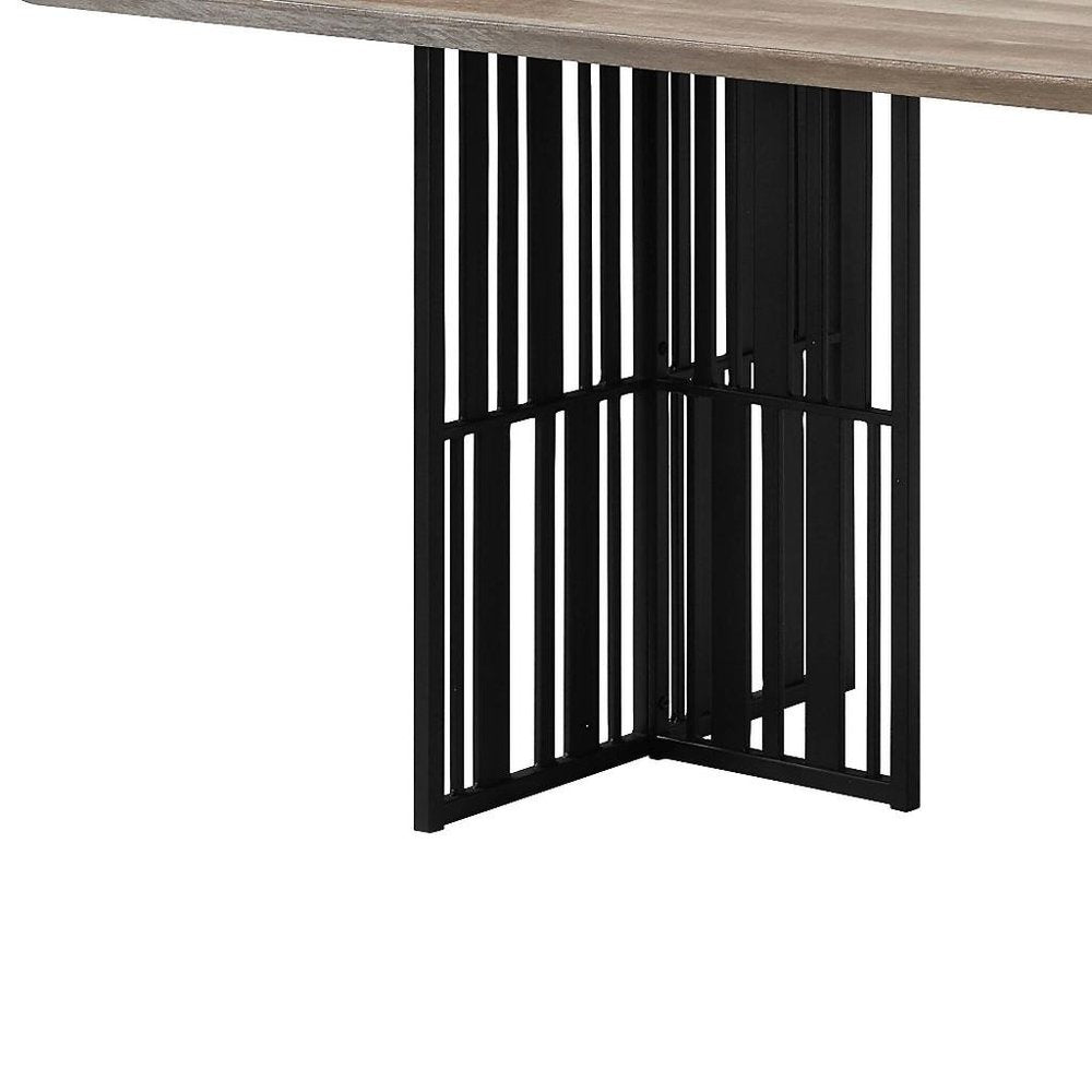 72" Oak And Black Wood And Iron Double Pedestal Base Dining Table