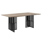 72" Oak And Black Wood And Iron Double Pedestal Base Dining Table