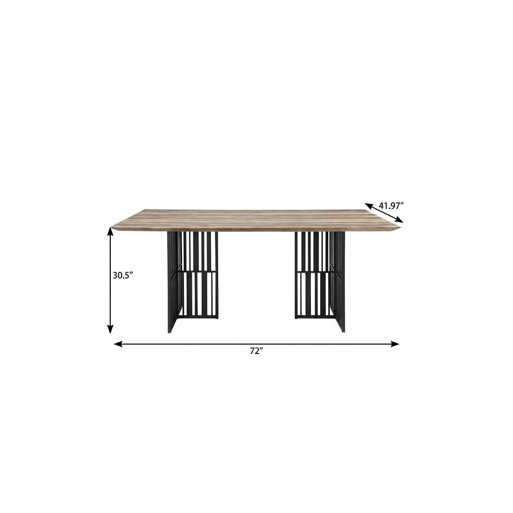 72" Oak And Black Wood And Iron Double Pedestal Base Dining Table