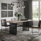 72" Oak And Black Wood And Iron Double Pedestal Base Dining Table