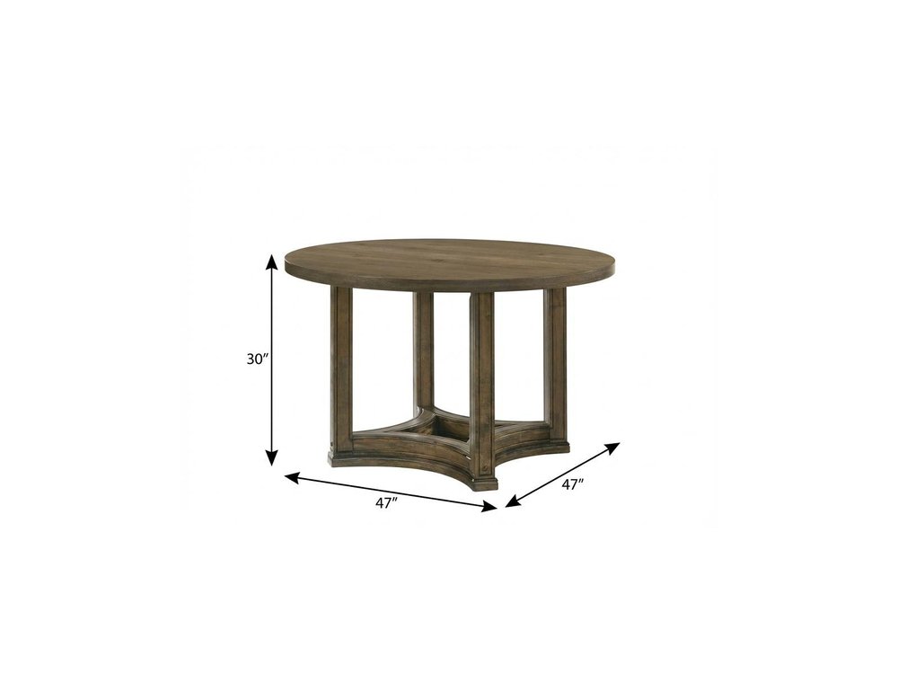 47" Oak Solid Wood Frame Base Round Top Dining Table