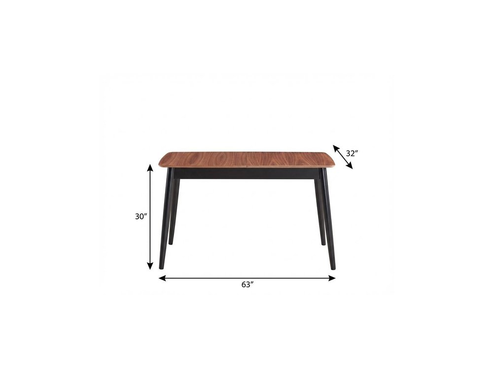 63" Natural And Black Wood Butterfly Leaf Extendable Dining Table