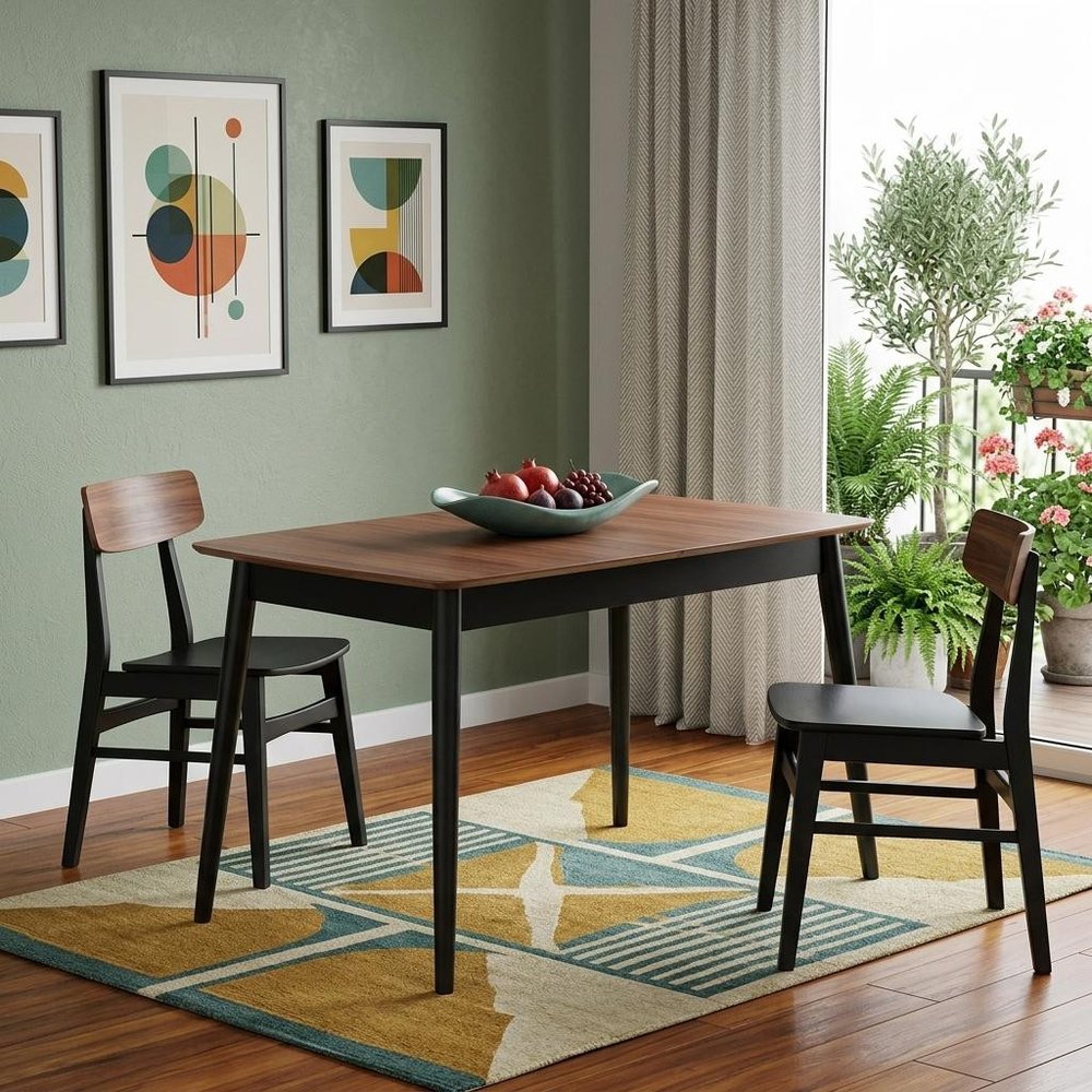 63" Natural And Black Wood Butterfly Leaf Extendable Dining Table