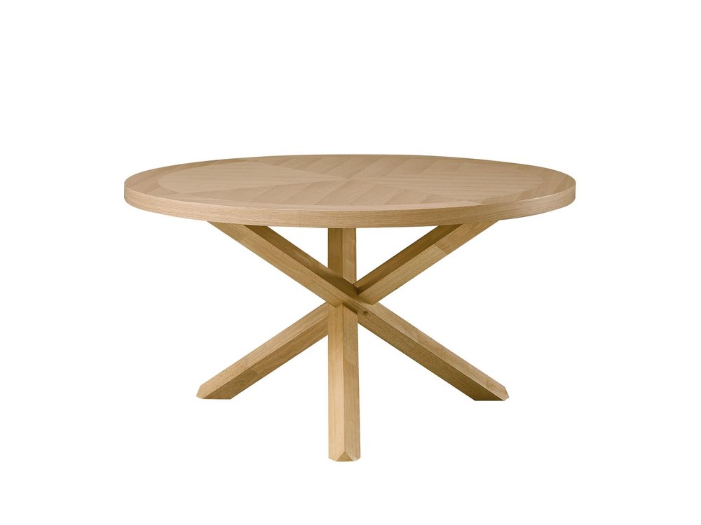 54" Oak Wood Cross Leg Base Round Top Dining Table
