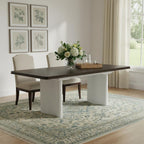 78" Walnut and White Wood Removable Leaf Double Pedestal Base Extendable Dining Table