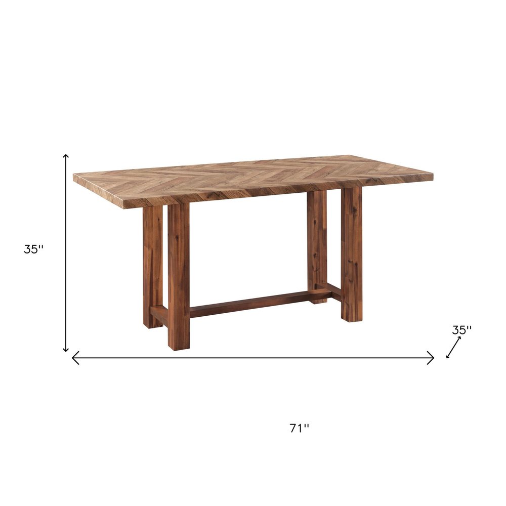 71" Brown Solid Wood Rectangular Bar Table