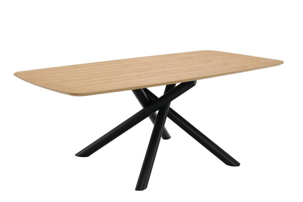 79" Natural and Black Wood and Iron Cross Leg Base Dining Table