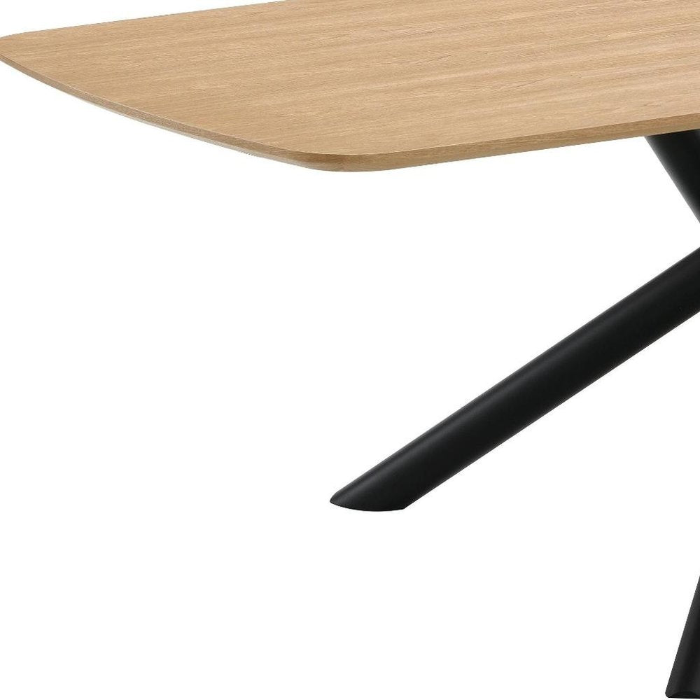 79" Natural and Black Wood and Iron Cross Leg Base Dining Table