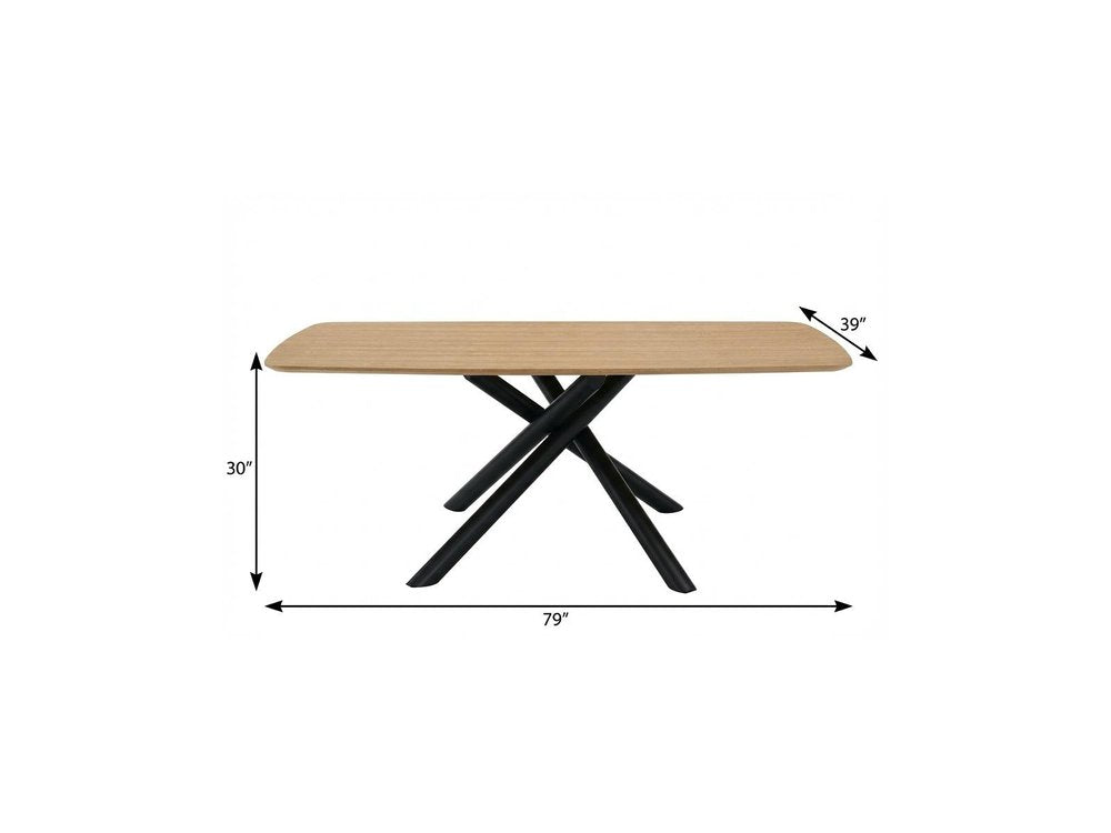 79" Natural and Black Wood and Iron Cross Leg Base Dining Table