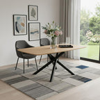 79" Natural and Black Wood and Iron Cross Leg Base Dining Table