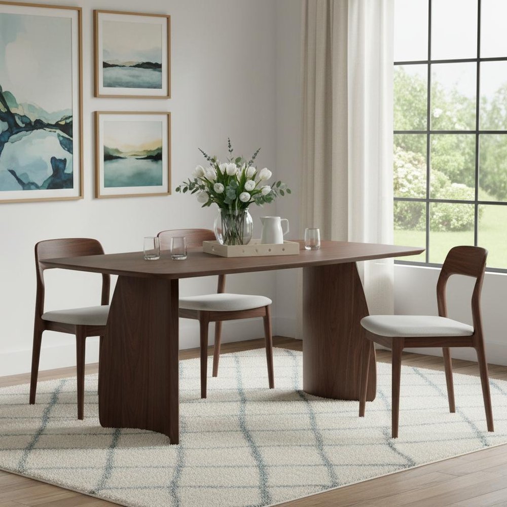 71" Walnut Wood Double Pedestal Base Dining Table