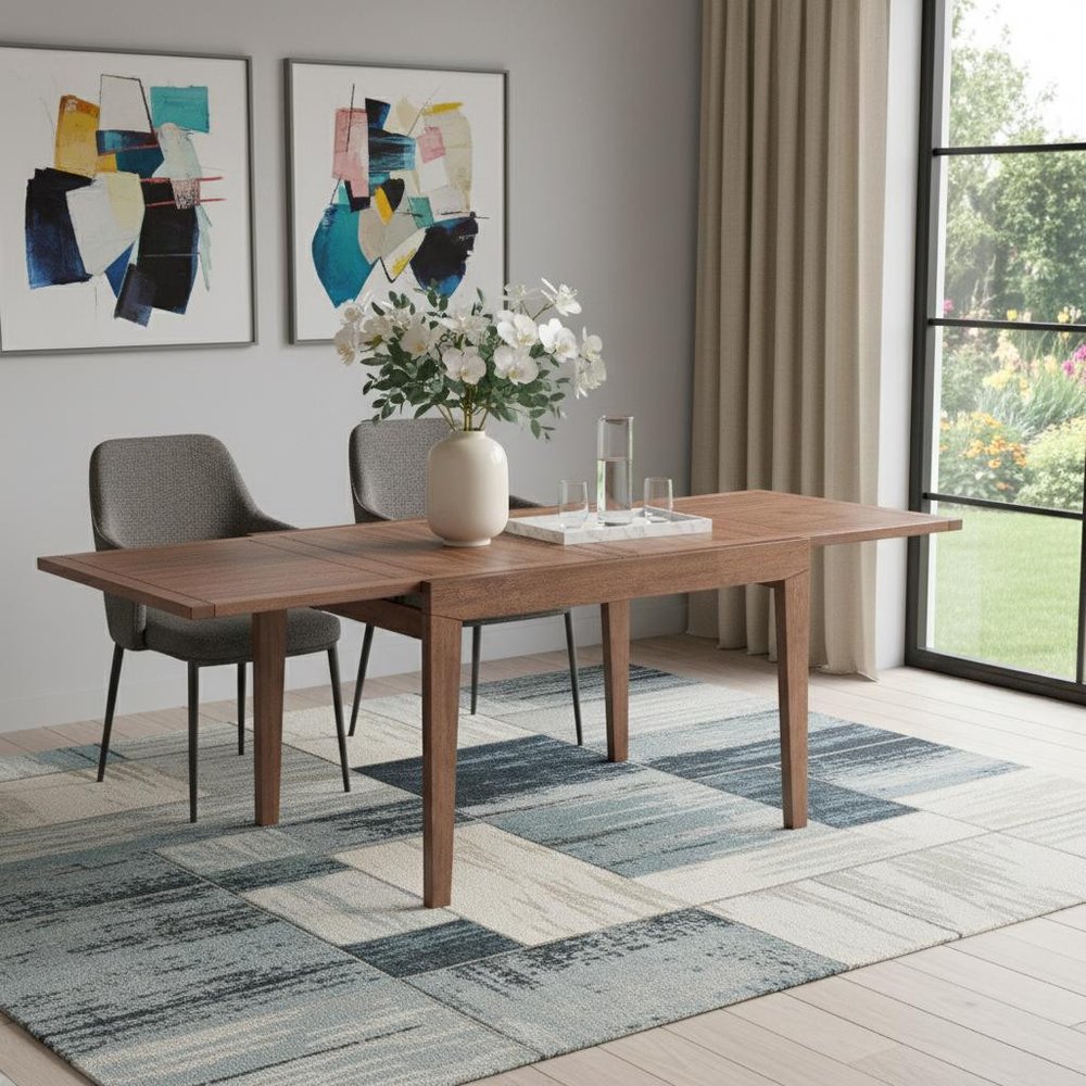 47" Walnut Wood Self-Storing Leaf Extendable Dining Table