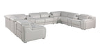 Light Gray Italian Leather Power Reclining U Shaped Twelve Piece Corner Sectional With Console
