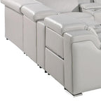 Light Gray Italian Leather Power Reclining U Shaped Twelve Piece Corner Sectional With Console