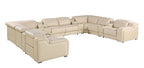 Beige Italian Leather Power Reclining U Shaped Twelve Piece Corner Sectional With Console