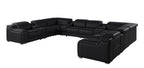 Black Italian Leather Power Reclining U Shaped Twelve Piece Corner Sectional With Console
