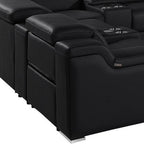 Black Italian Leather Power Reclining U Shaped Twelve Piece Corner Sectional With Console
