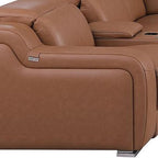 Chestnut Italian Leather Power Reclining U Shaped Twelve Piece Corner Sectional With Console