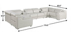 Light Gray Italian Leather Power Reclining U Shaped Eight Piece Corner Sectional With Console