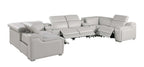 Light Gray Italian Leather Power Reclining U Shaped Eight Piece Corner Sectional With Console