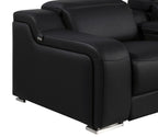 Black Italian Leather Power Reclining U Shaped Eight Piece Corner Sectional With Console