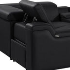 Black Italian Leather Power Reclining U Shaped Eight Piece Corner Sectional With Console