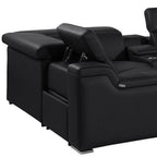 Black Italian Leather Power Reclining U Shaped Eight Piece Corner Sectional With Console
