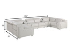 Light Gray Italian Leather Power Reclining U Shaped Eight Piece Corner Sectional With Console