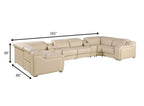 Beige Italian Leather Power Reclining U Shaped Eight Piece Corner Sectional With Console