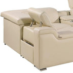 Beige Italian Leather Power Reclining U Shaped Eight Piece Corner Sectional With Console