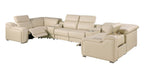 Beige Italian Leather Power Reclining U Shaped Eight Piece Corner Sectional With Console