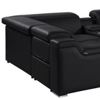 Black Italian Leather Power Reclining U Shaped Eight Piece Corner Sectional With Console