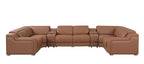 Chestnut Italian Leather Power Reclining U Shaped Eight Piece Corner Sectional With Console