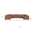 Chestnut Italian Leather Power Reclining U Shaped Eight Piece Corner Sectional With Console