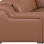 Chestnut Italian Leather Power Reclining U Shaped Eight Piece Corner Sectional With Console