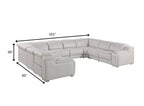 Light Gray Italian Leather Power Reclining U Shaped Eight Piece Corner Sectional With Console