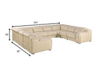 Beige Italian Leather Power Reclining U Shaped Eight Piece Corner Sectional With Console