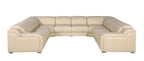 Beige Italian Leather Power Reclining U Shaped Eight Piece Corner Sectional With Console