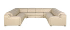 Beige Italian Leather Power Reclining U Shaped Eight Piece Corner Sectional With Console