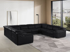Black Italian Leather Power Reclining U Shaped Eight Piece Corner Sectional With Console