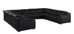 Black Italian Leather Power Reclining U Shaped Eight Piece Corner Sectional With Console