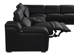 Black Italian Leather Power Reclining U Shaped Eight Piece Corner Sectional With Console