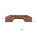 Chestnut Italian Leather Power Reclining U Shaped Eight Piece Corner Sectional With Console