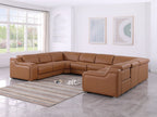 Chestnut Italian Leather Power Reclining U Shaped Eight Piece Corner Sectional With Console