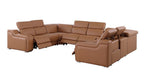 Chestnut Italian Leather Power Reclining U Shaped Eight Piece Corner Sectional With Console